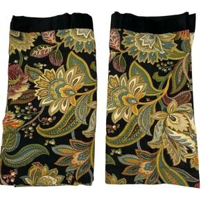 Biltmore Belk Floral Paisley Window Valances Set of 2 Black Multi Cotton Blend